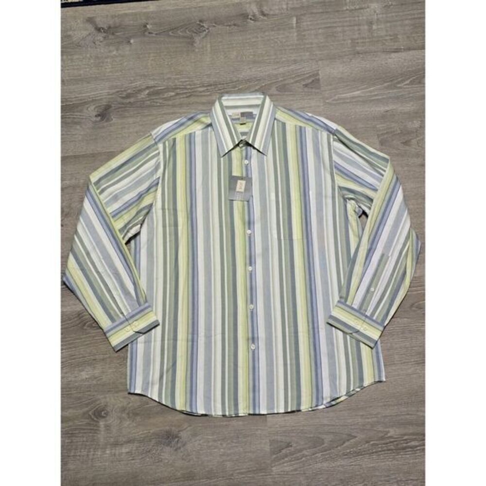 Joseph Abboud Men's Blue Green Striped Button Down Cotton Dress Shirt Size XL